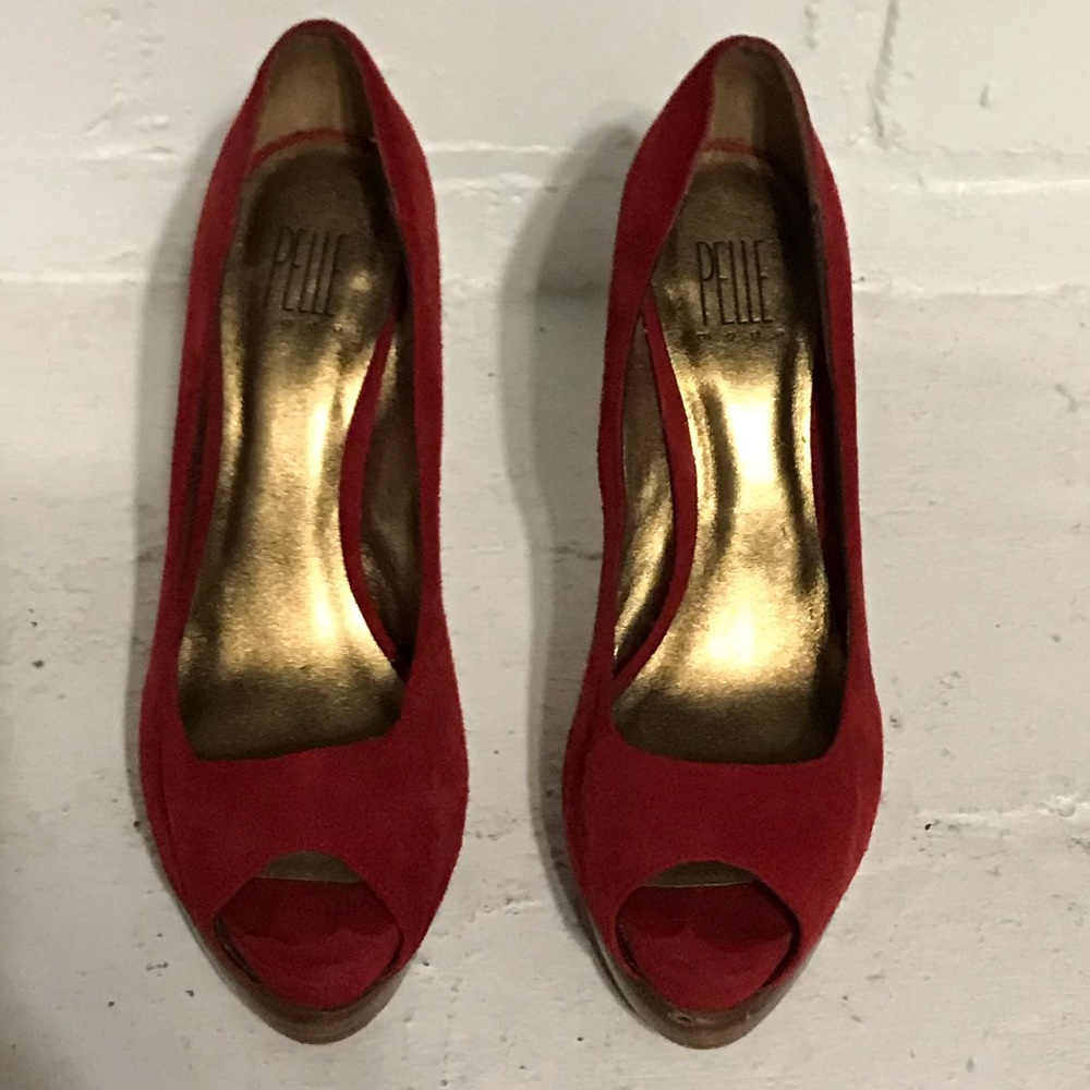 Pelle Moda faux suede peep toe pumps